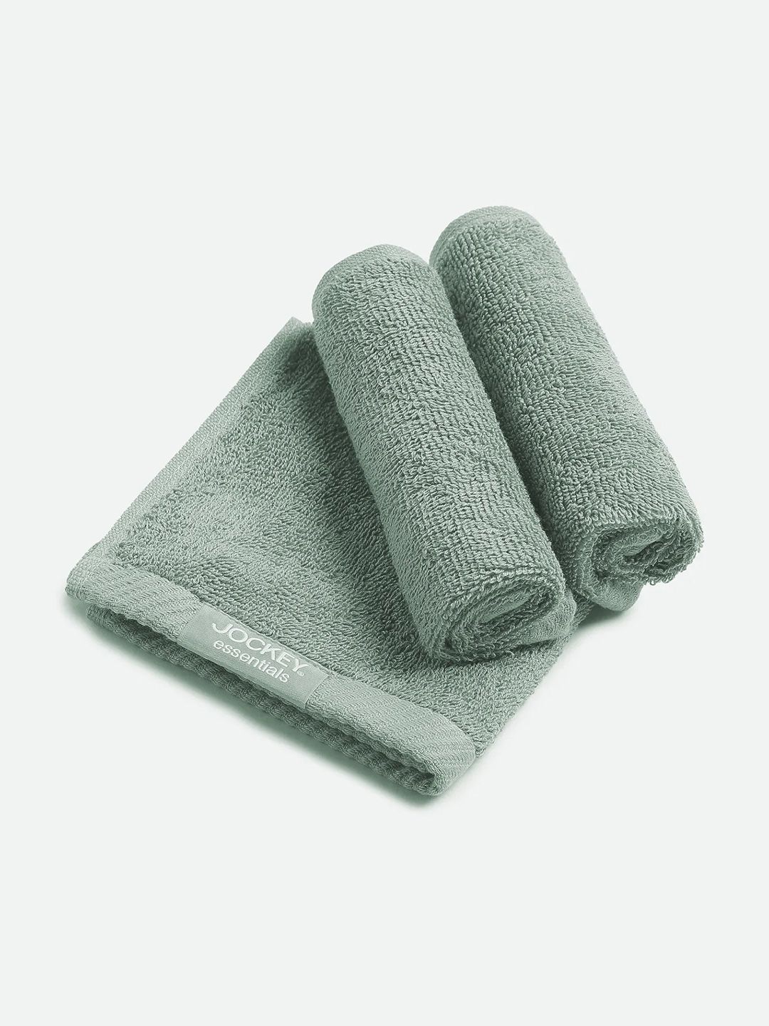 Jockey Set of 3 Cotton TerrySea Green-Colored 500 GSM  Ultrasoft Face Towels-image-21