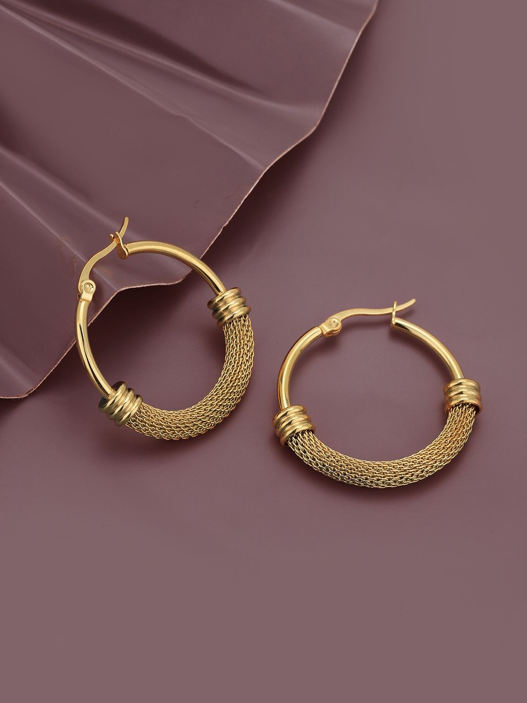 Carlton London Gold-Plated Circular Stainless Steel Hoop Earrings-picture-28