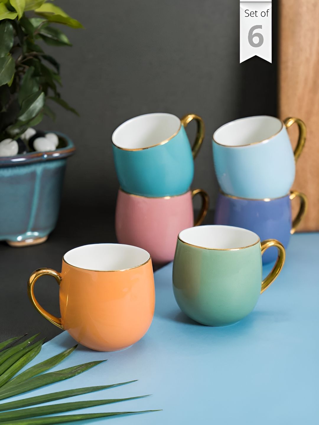 JCPL Orange & Blue Printed Ceramic Glossy Cups 210 ml-image-48