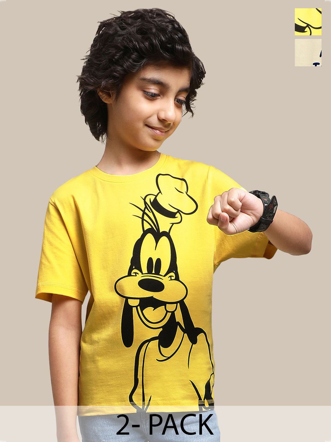 Kids Ville Boys Pack Of 2 Goofy Graphic Printed Cotton T-shirts-picture-18