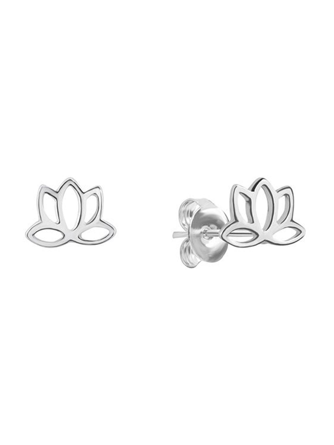 Nistra Rhodium-Plated Lotus Petals of Peace Stud Earrings-picture-46