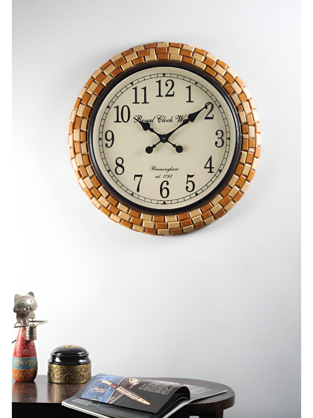 vedas Brown Wooden Round Analogue Wall Clock-image-47