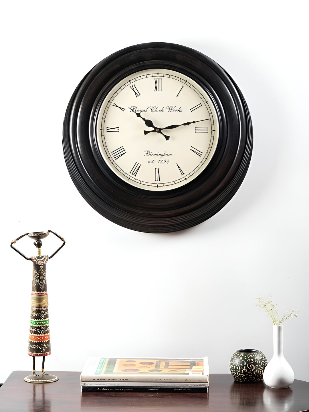 vedas Black & White C-Richa Wood  Wall Clock-image-1
