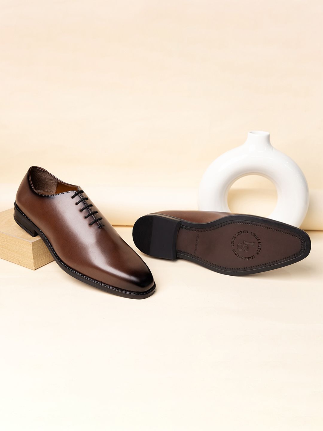 LOUIS STITCH Men's Leatherette Patina Finish Wholecut Derby Shoes-picture-27