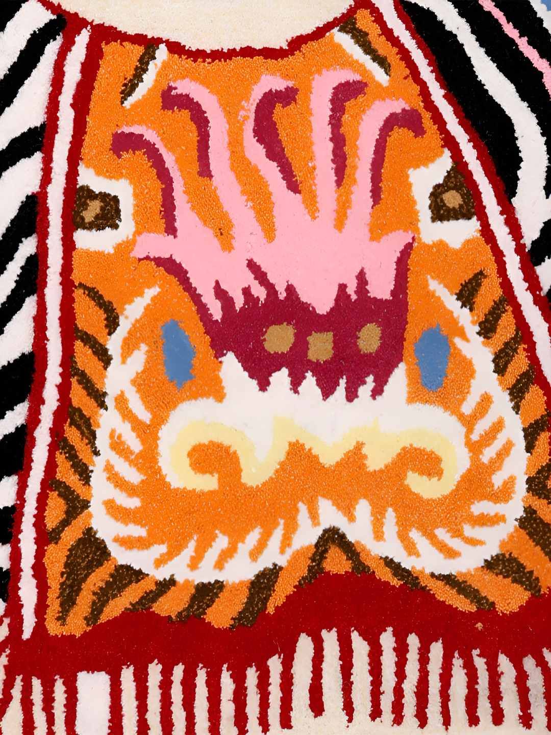 Exotic India White & Black Handmade Saddled Dancing Zebra Shaped Tufted Asana Floor Mats-image-10