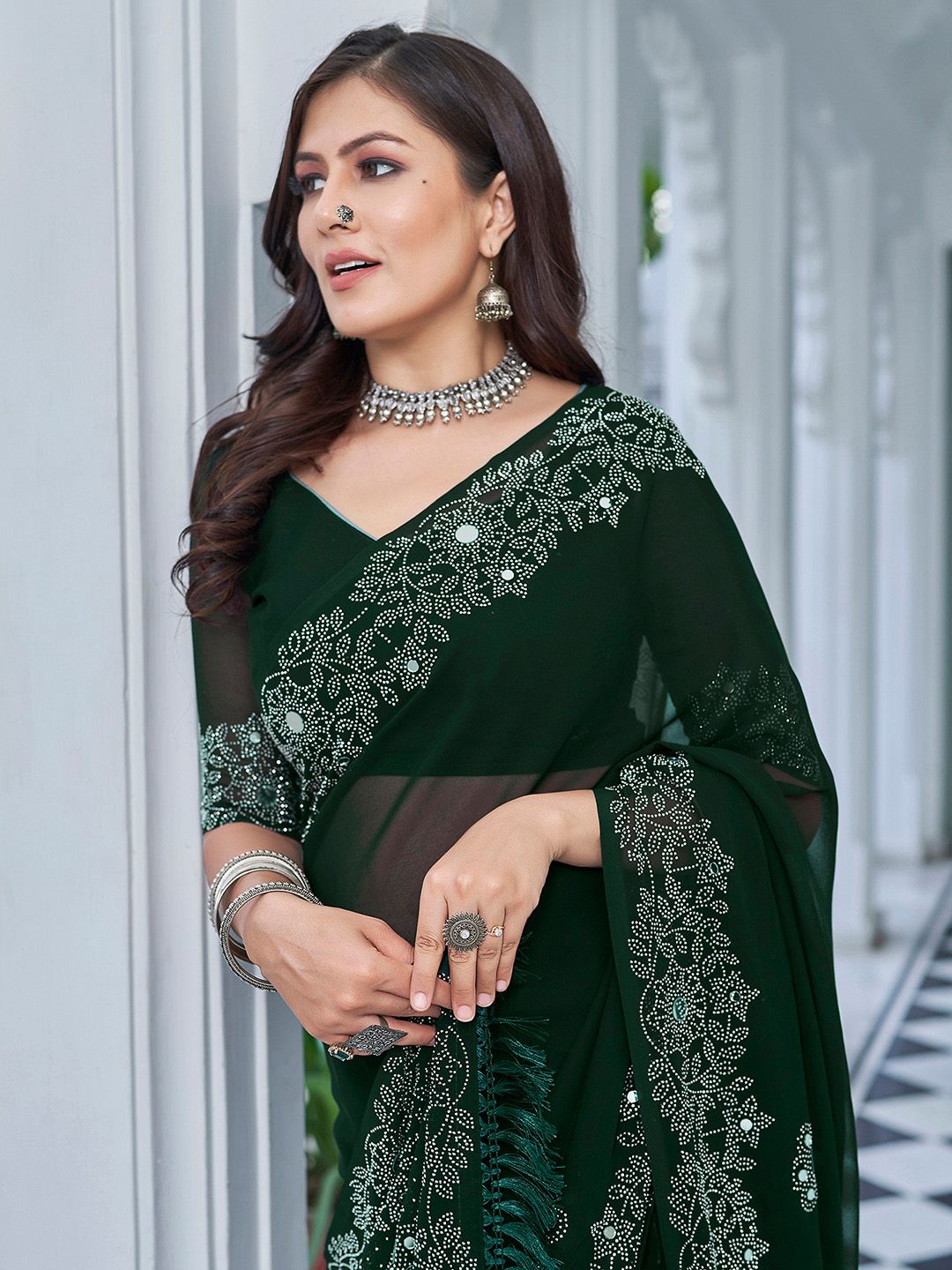 Mitera Floral Mirror Work Pure Georgette Saree-picture-14
