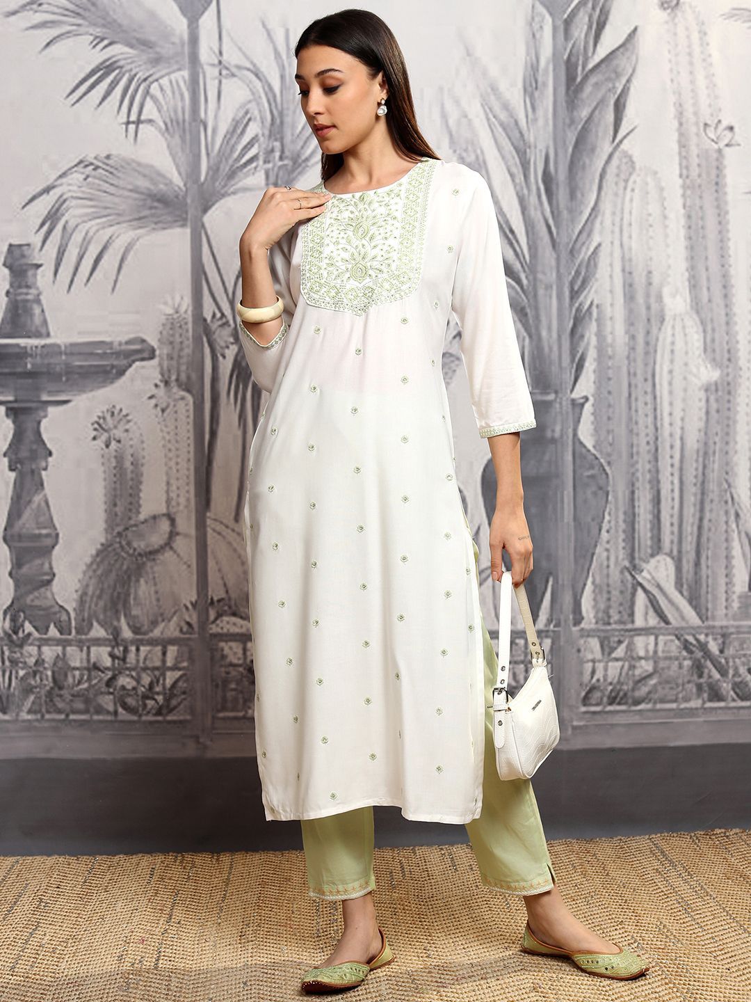 Vishudh Women Embroidered New Roman Kurta with Bottoms