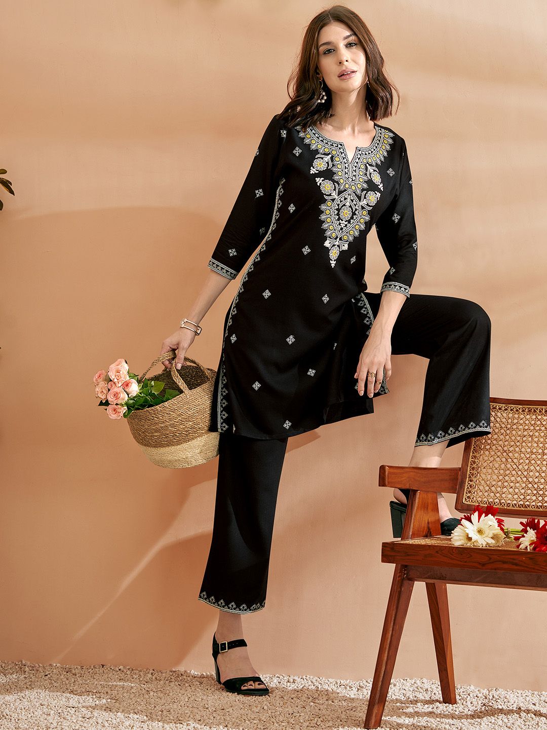 Anouk Embroidered Tunic With Trousers Co-Ords