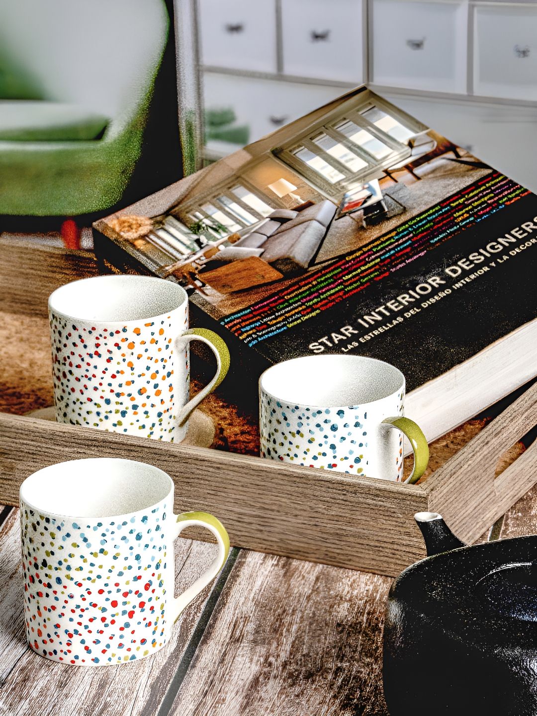 GOODHOMES White & Blue Printed Bone China Glossy Mugs Set of Cups and Mugs-image-42