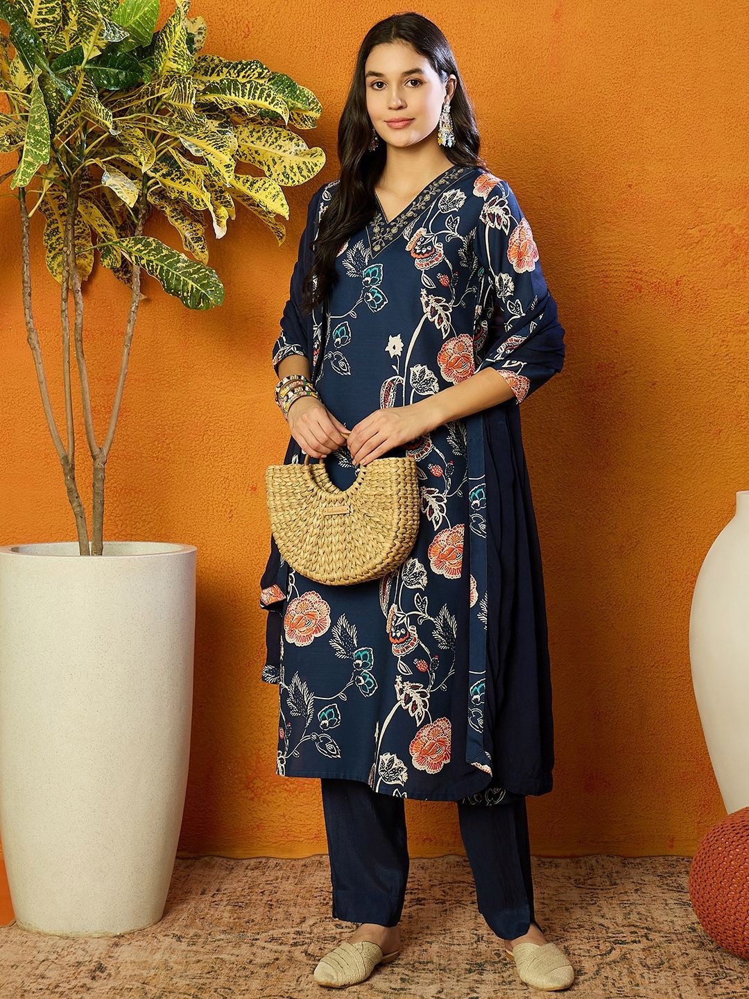 KALINI Women Floral Printed Regular Kurta with Trousers & With Dupatta-picture-56