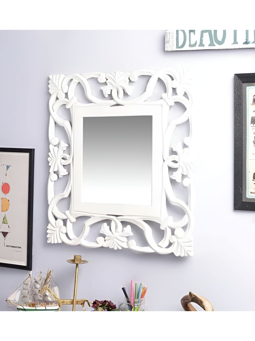 VAS collection home White Wooden Rectangular Wall Mirrors-picture-49