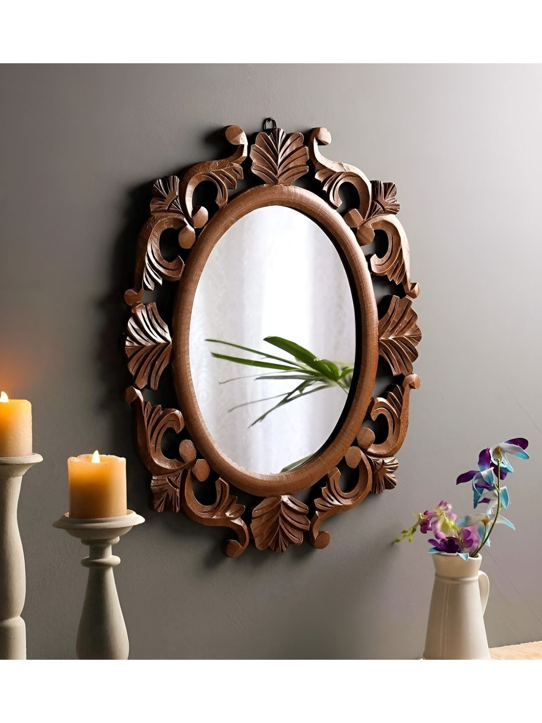 VAS collection home Brown Ethnic Motifs Wooden Wall Mirror-picture-22