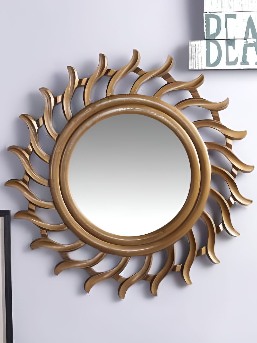 VAS collection home Brown Floral Patterned Wooden Wall Mirror-picture-27