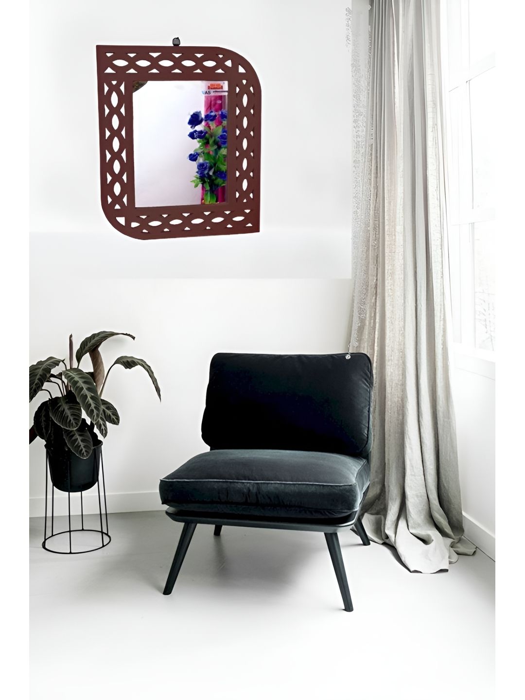 VAS collection home Brown Wall Self Design MDF Mirror Frame-picture-17