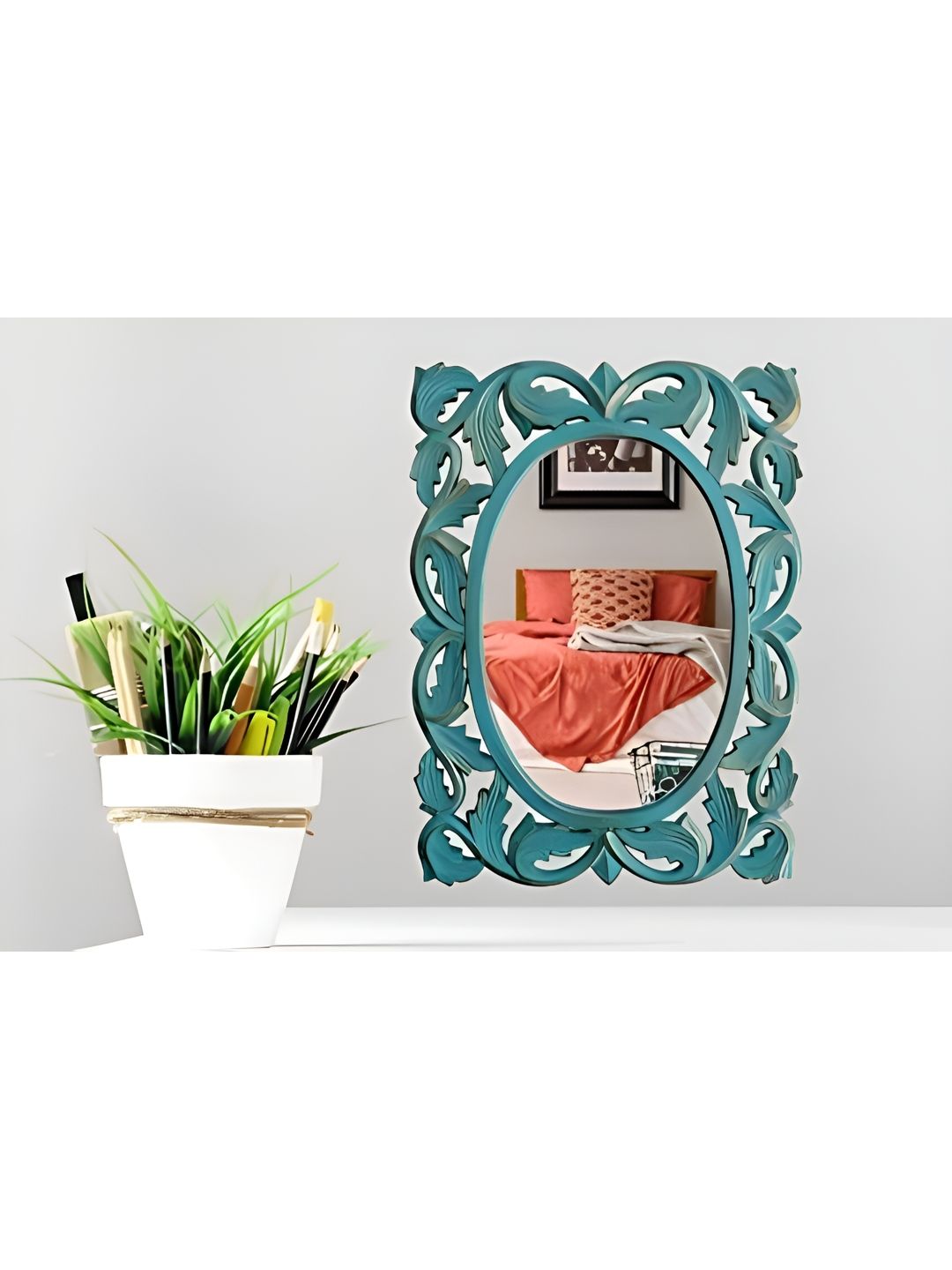 VAS collection home Floral Patterned Wooden Wall Mirror-picture-15