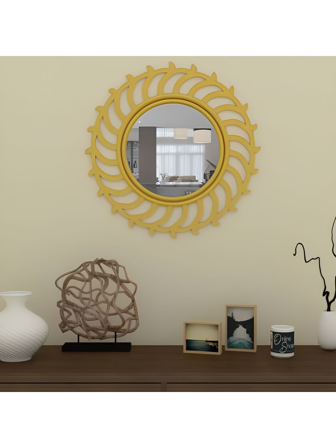 VAS collection home Yellow Wooden Wall Mirror Frame-picture-19
