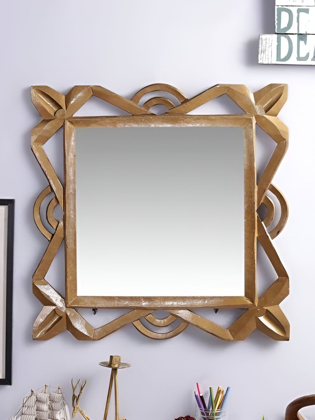 VAS collection home Brown Wall Textured Wooden Mirror Frame-picture-54