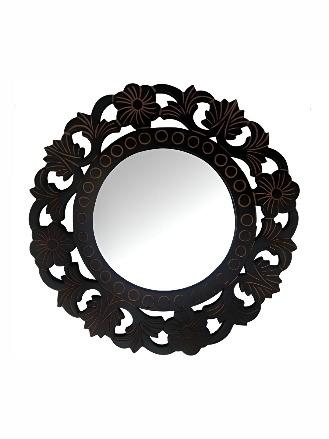 VAS collection home Brown Floral Patterned Wooden Wall Mirror-picture-47