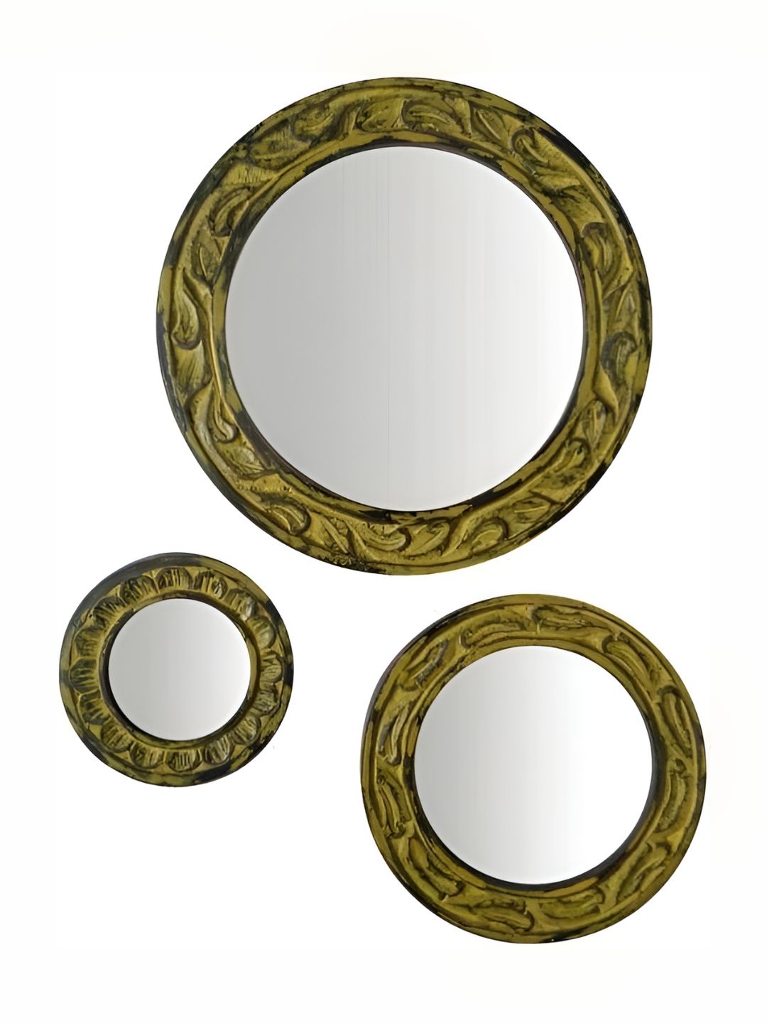 VAS collection home 3-Pcs Brown Floral Patterned Wooden Wall Mirror-picture-16