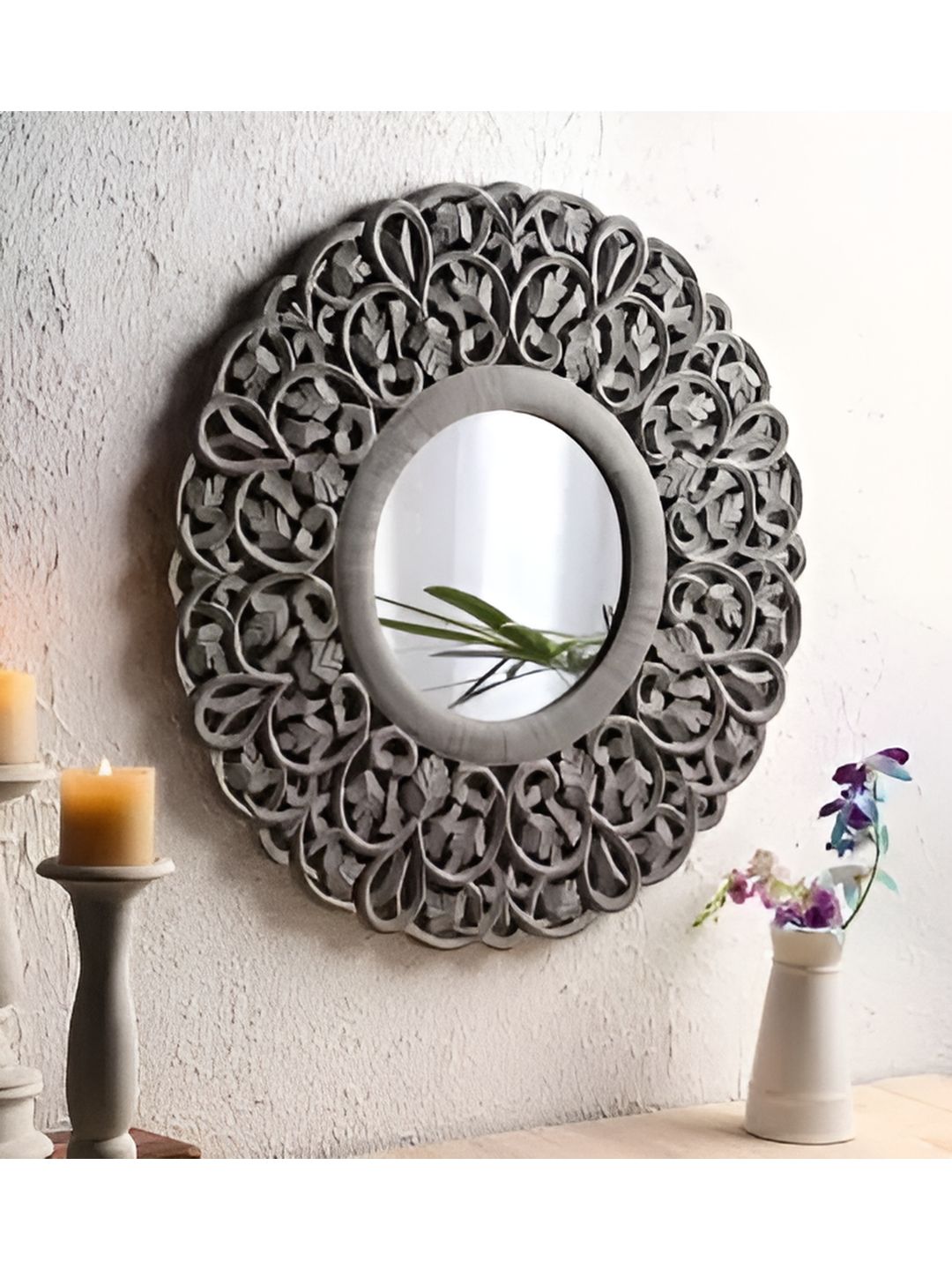 VAS collection home Grey Wooden Wall Mirror Frame-image-34