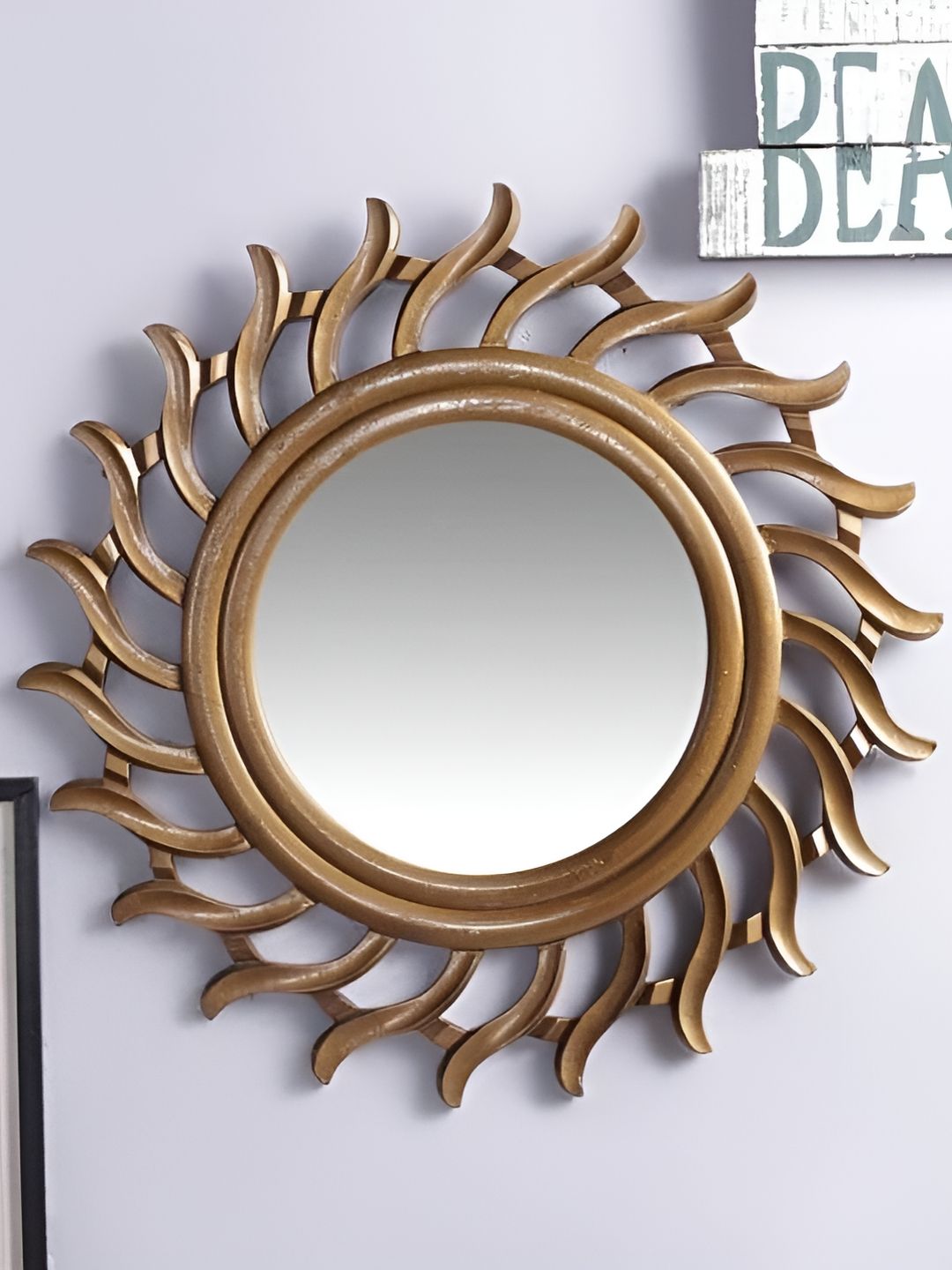 VAS collection home Brown Wall Self Design Wooden Mirror Frame-picture-49
