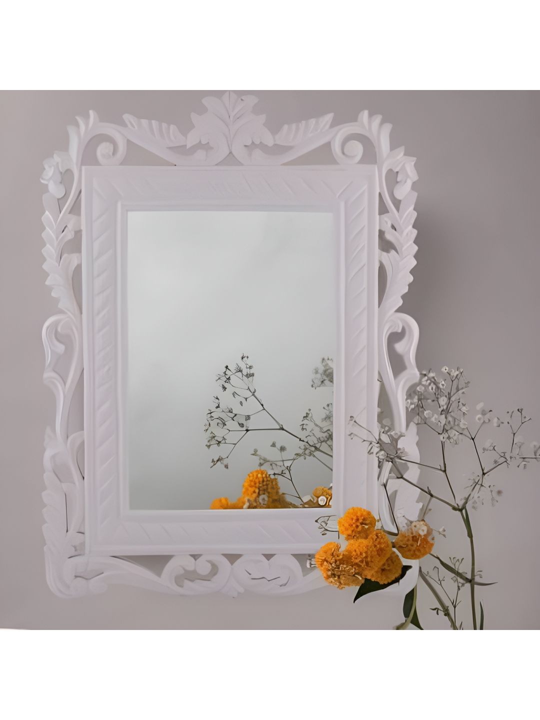 VAS collection home Floral Patterned Wooden Wall Mirror-picture-48