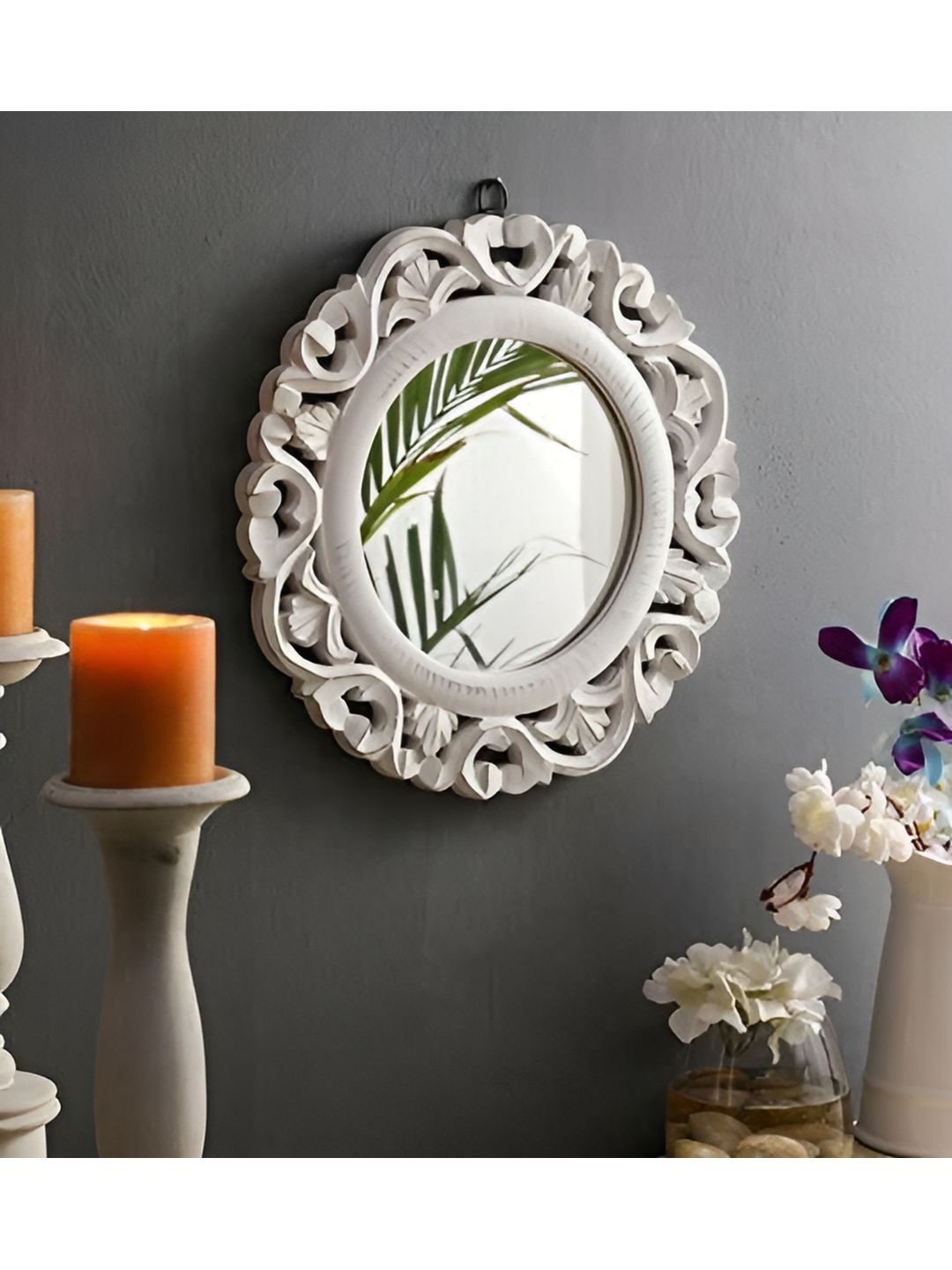 VAS collection home Floral Patterned Wooden Wall Mirror-picture-28