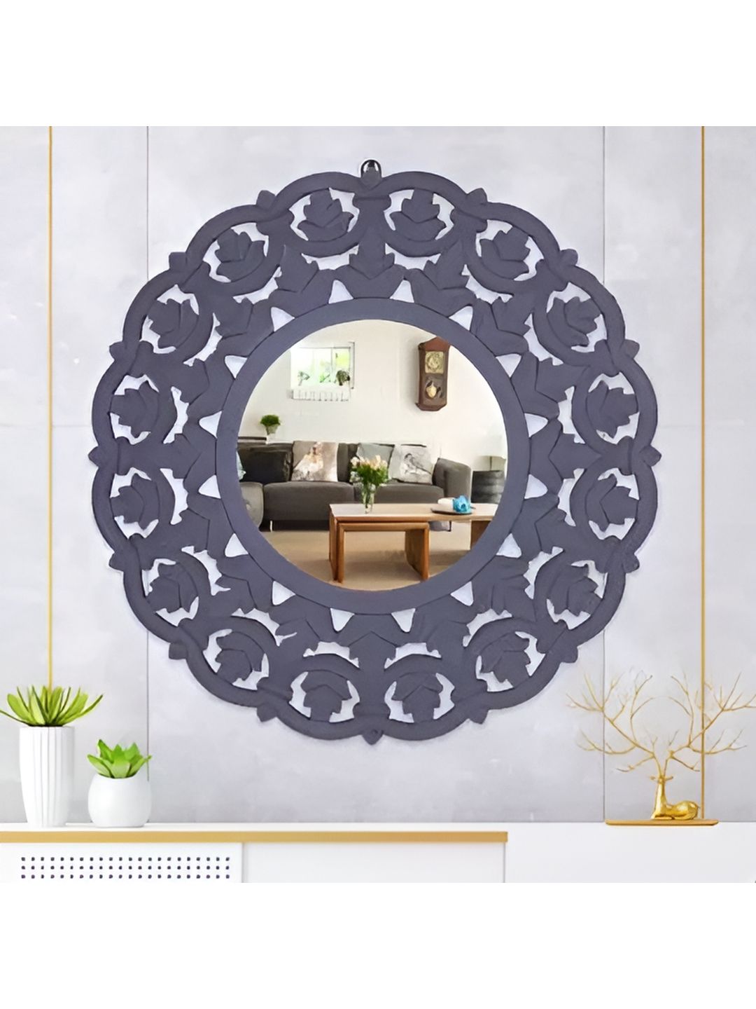 VAS collection home  Grey Wooden  Self Design Wooden Mirror-picture-58