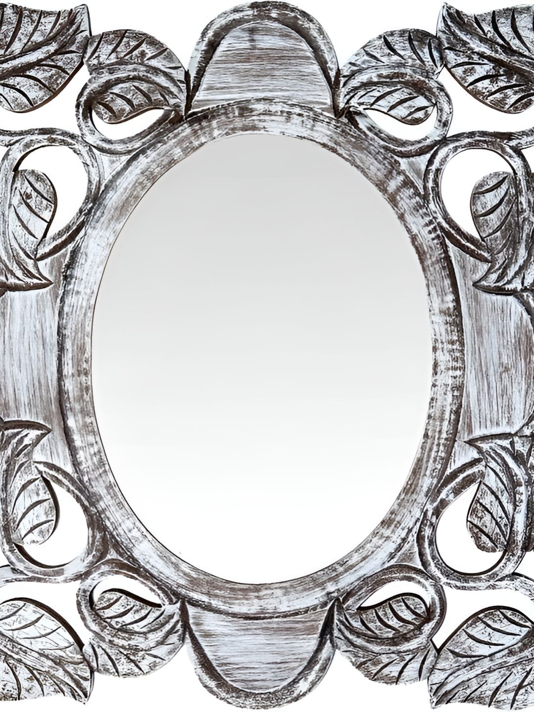 VAS collection home Grey Floral Patterned Wooden Wall Mirror-picture-30