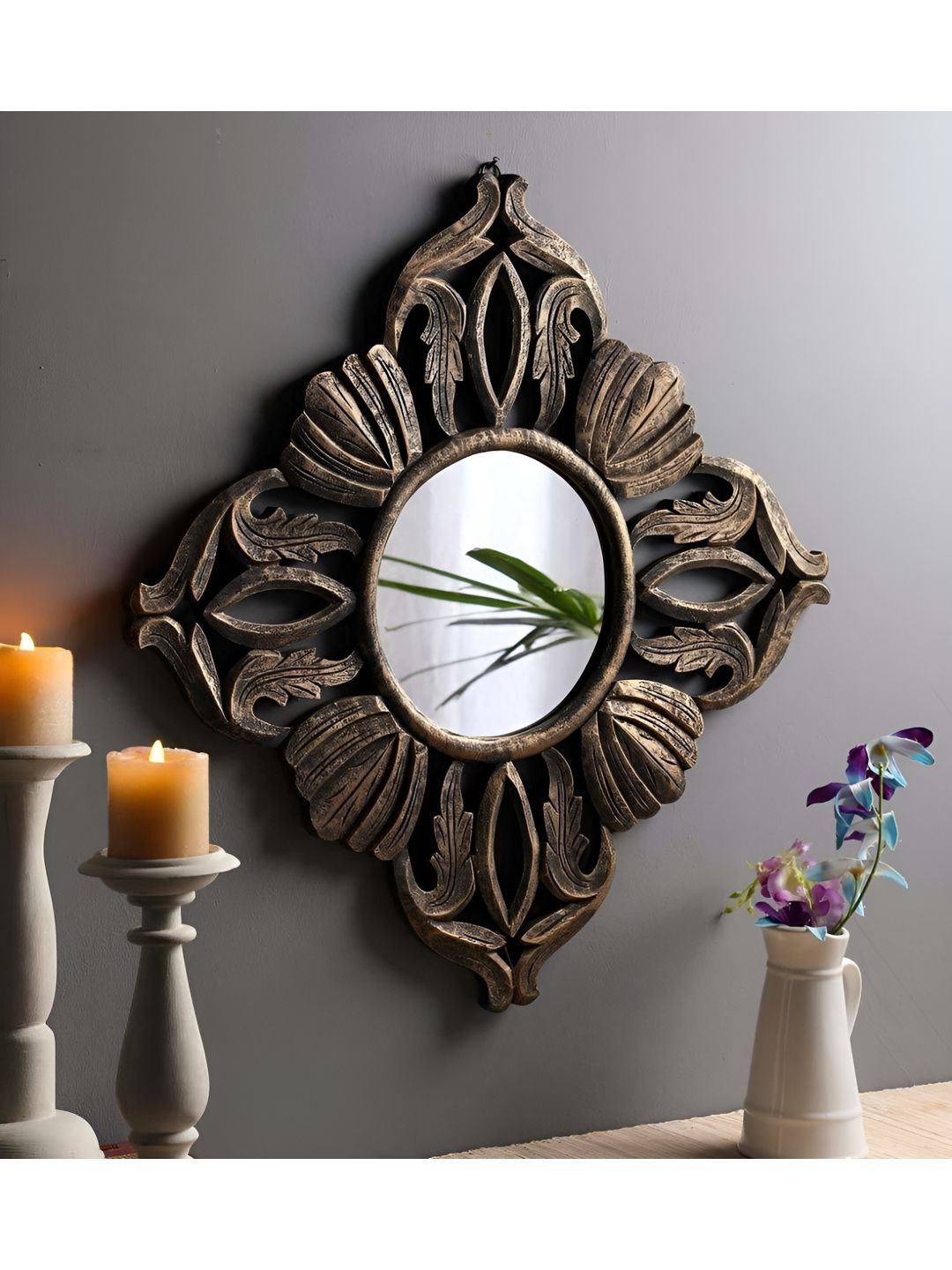 VAS collection home Textured Brown Wooden Wall Mirrors-picture-16