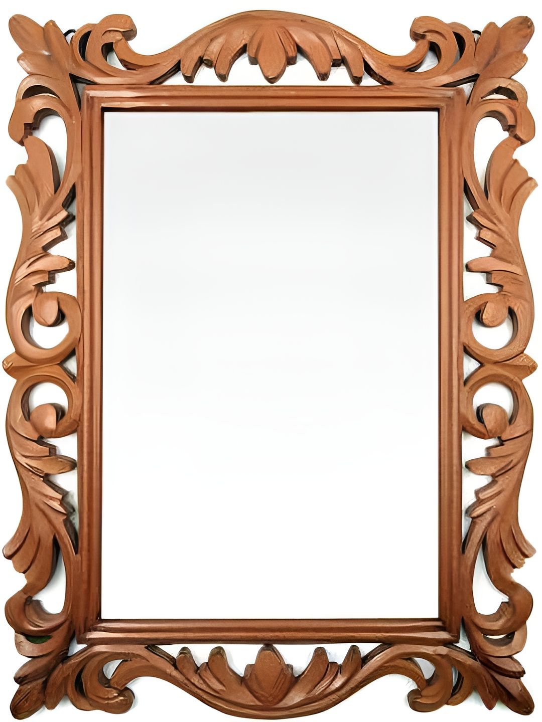 VAS collection home Brown Floral Patterned Wooden Wall Mirror-picture-38