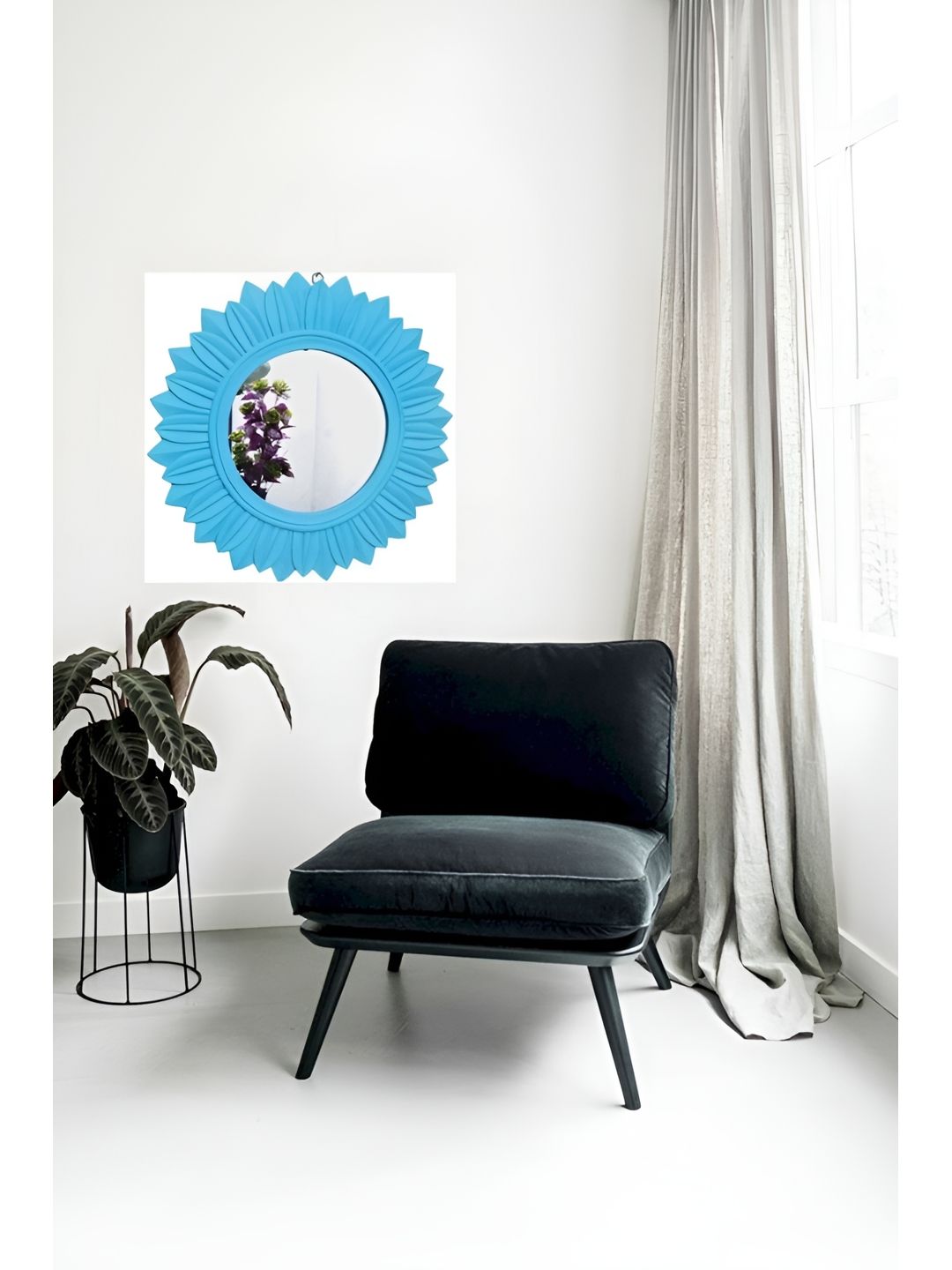 VAS collection home Blue Floral Patterned Wooden Wall Mirror-picture-35