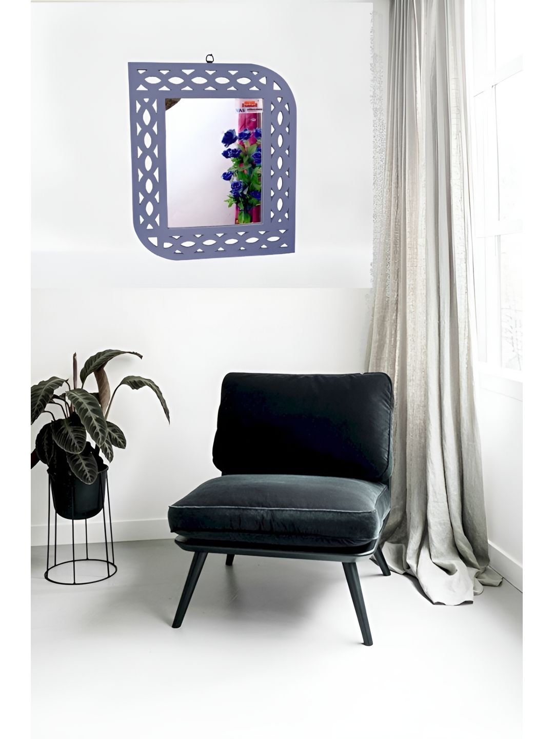 VAS collection home Purple Wall Self Design MDF Mirror Frame-picture-57