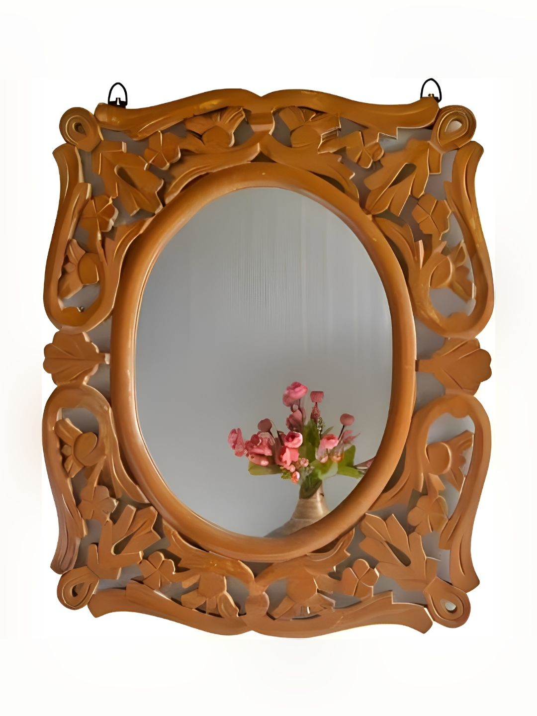 VAS collection home Brown Floral Patterned Wooden Wall Mirror-picture-30