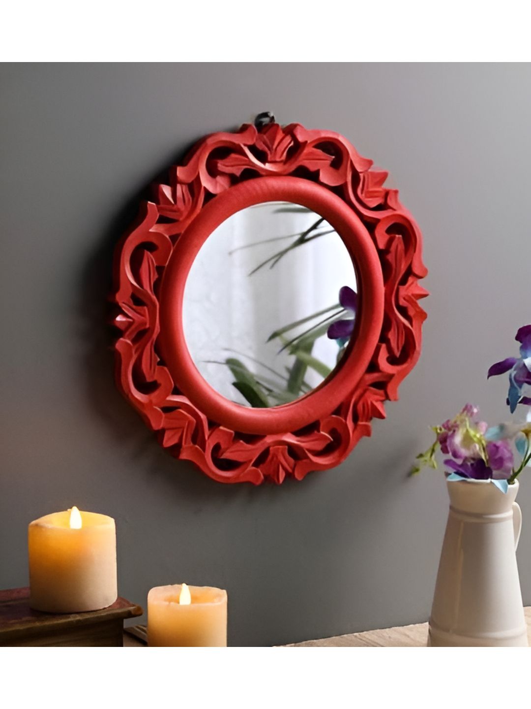 VAS collection home Floral Patterned Wooden Wall Mirror-picture-10
