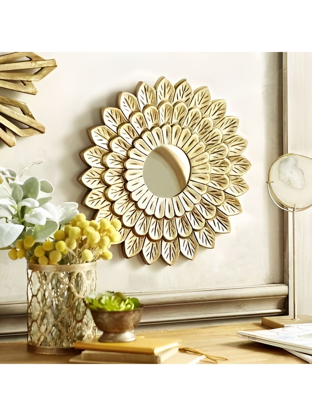 VAS collection home Yellow Wooden Wall Mirror Frame-picture-32