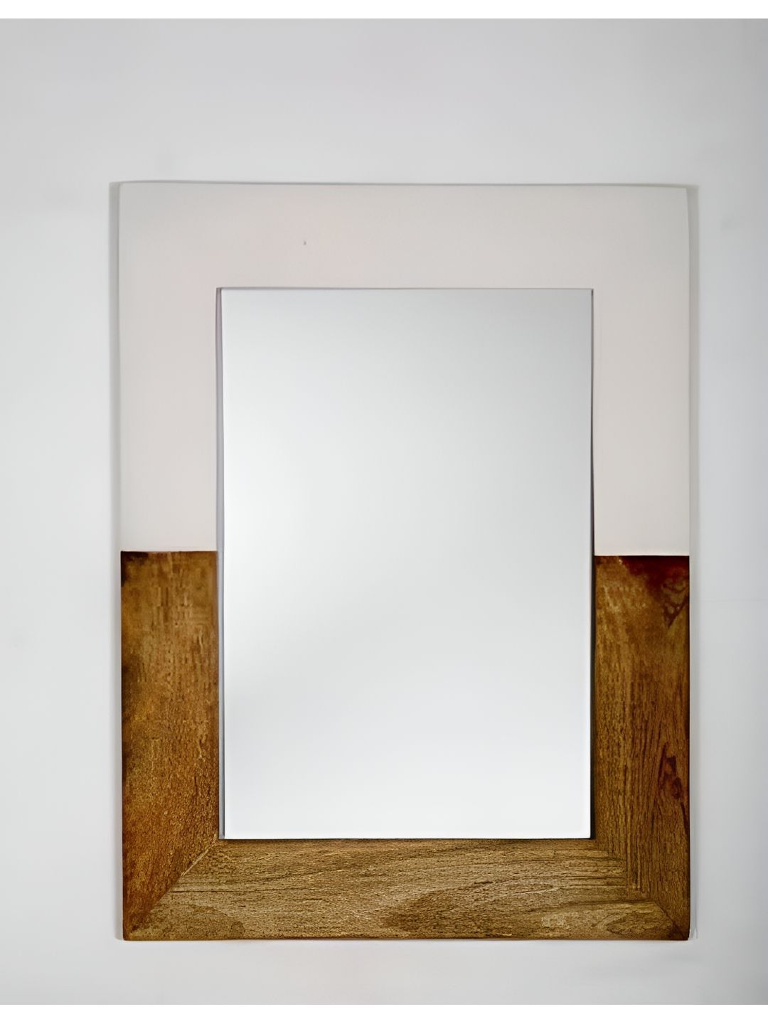 VAS collection home White & Brown Colorblocked Wooden Wall Mirror-image-37