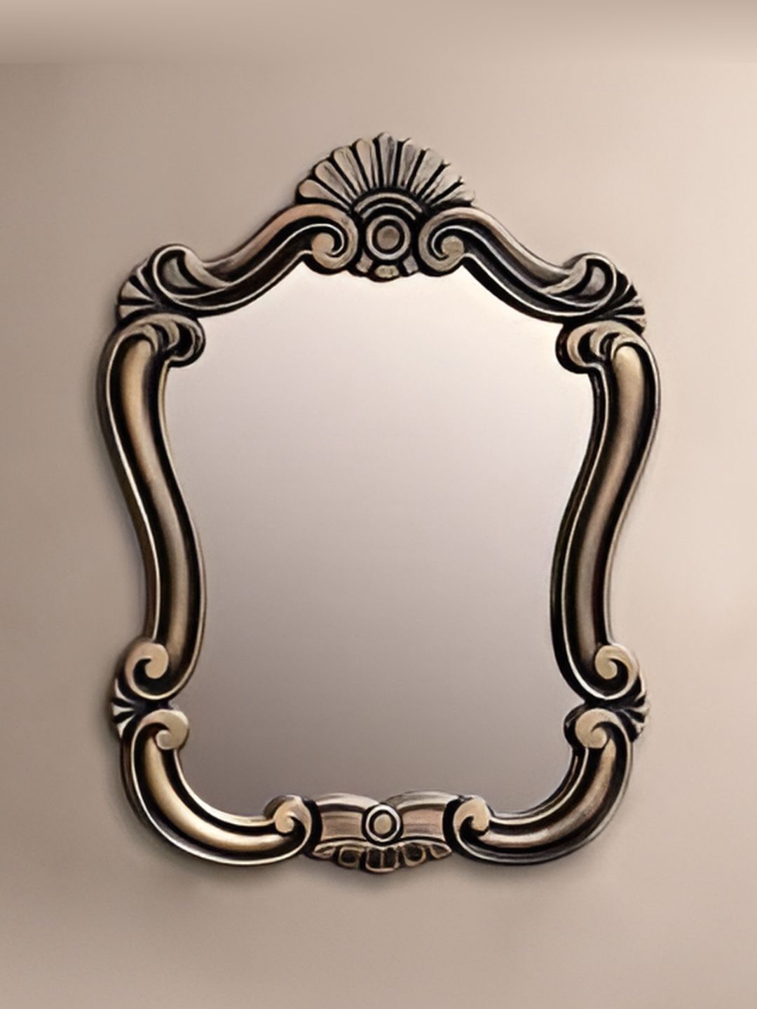 VAS collection home Brown Floral Patterned Wooden Wall Mirror-picture-38