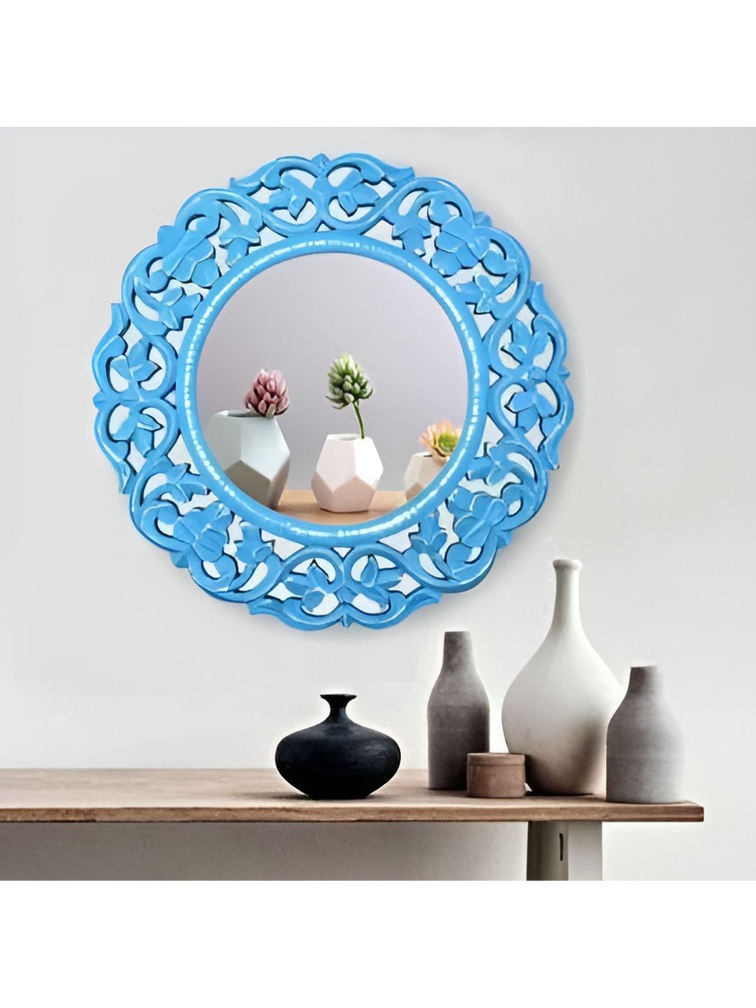 VAS collection home Blue Textured  Wooden Wall Mirrors-picture-31