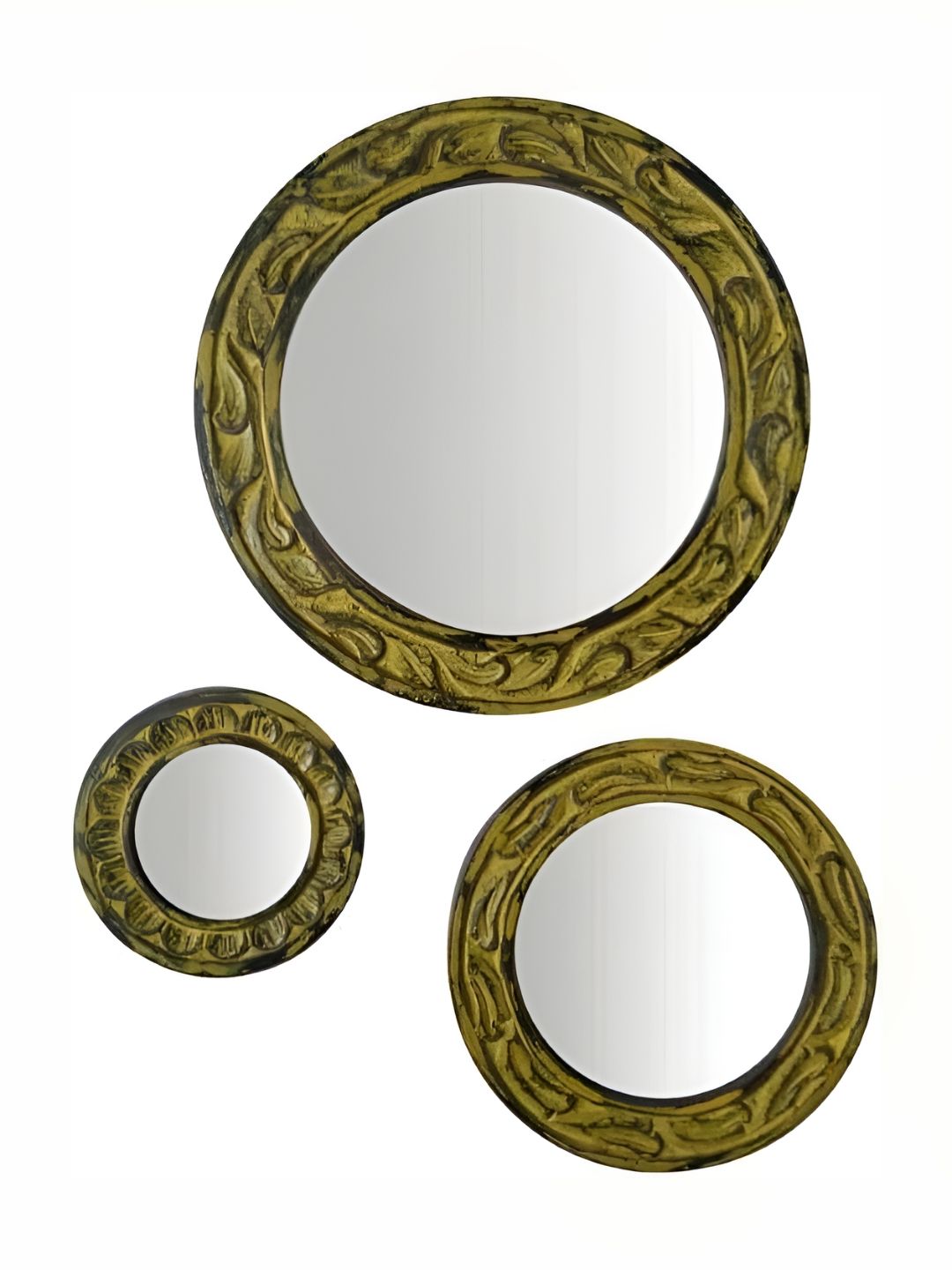 VAS collection home 3-Pcs Green Floral Patterned Wooden Wall Mirror-picture-58