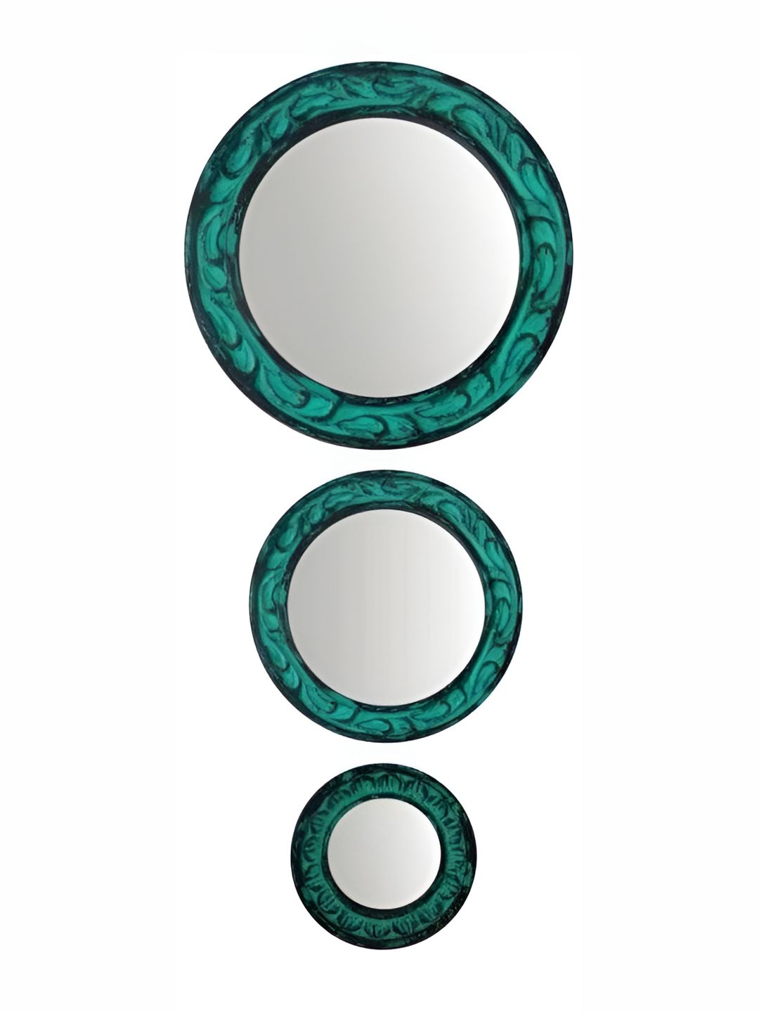 VAS collection home 3-Pcs Green Floral Patterned Wooden Wall Mirror-picture-38