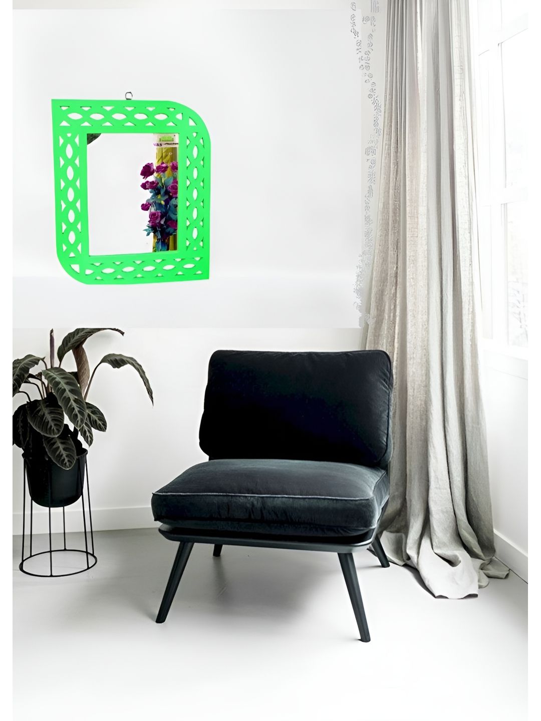 VAS collection home Green Self Design MDF Decorative Wall Mirror-picture-38