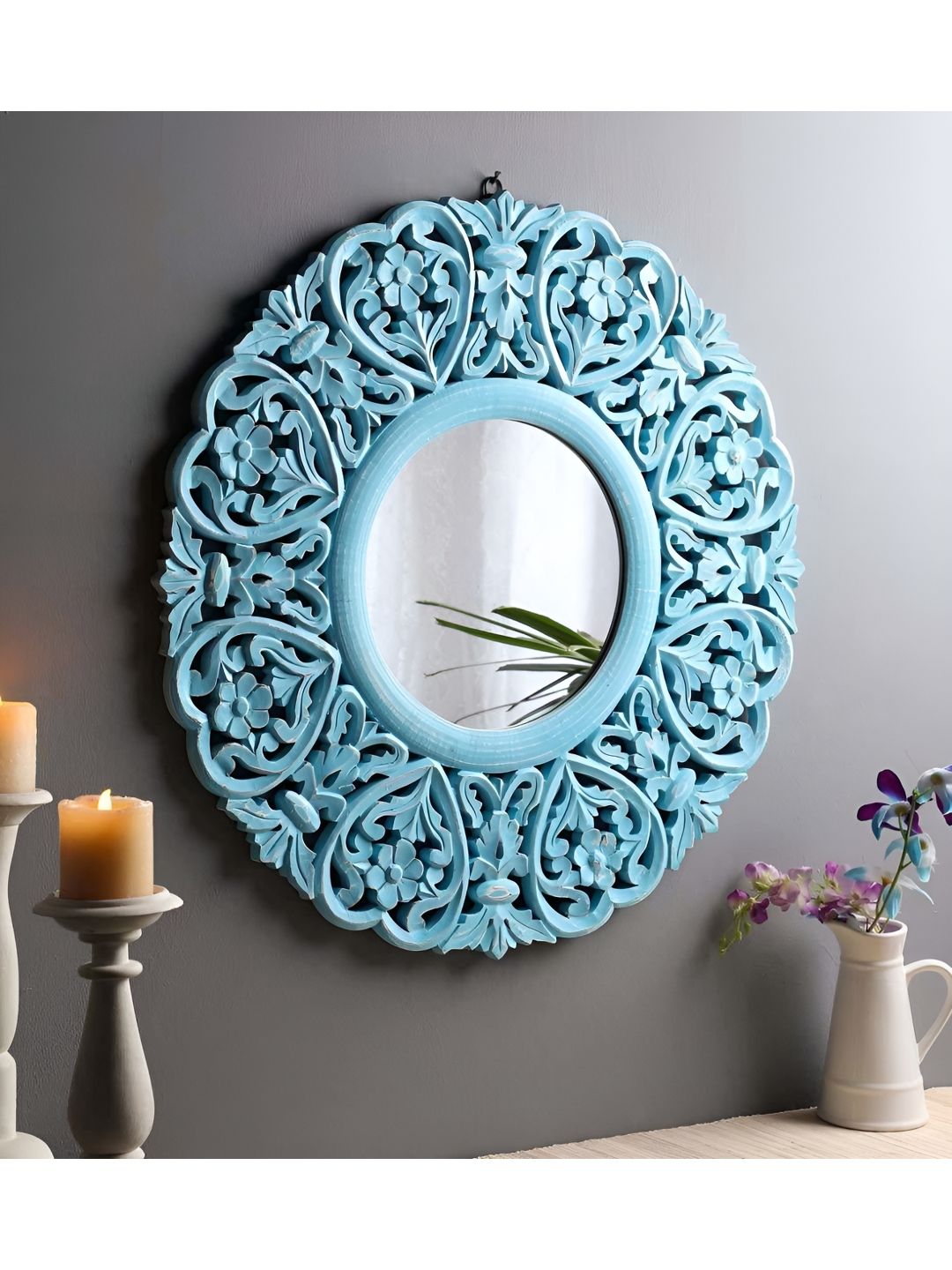 VAS collection home Blue Textured Round Mirror-picture-26