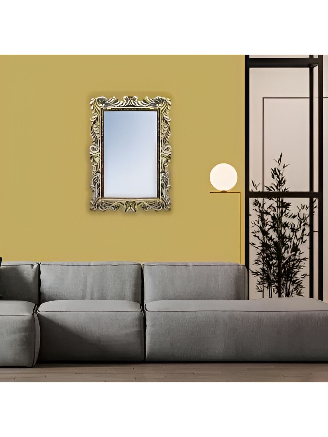 VAS collection home Brown & Grey Floral Patterned Wooden Wall Mirror-image-47