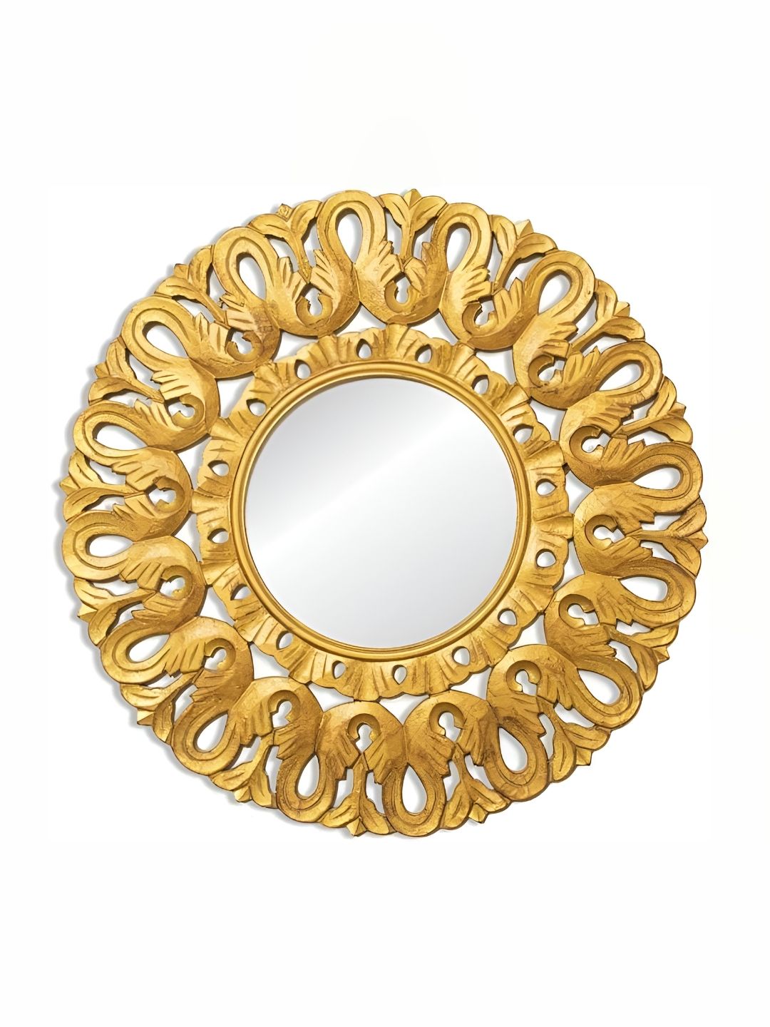 VAS collection home Floral Patterned Wooden Round Wall Mirror-picture-29