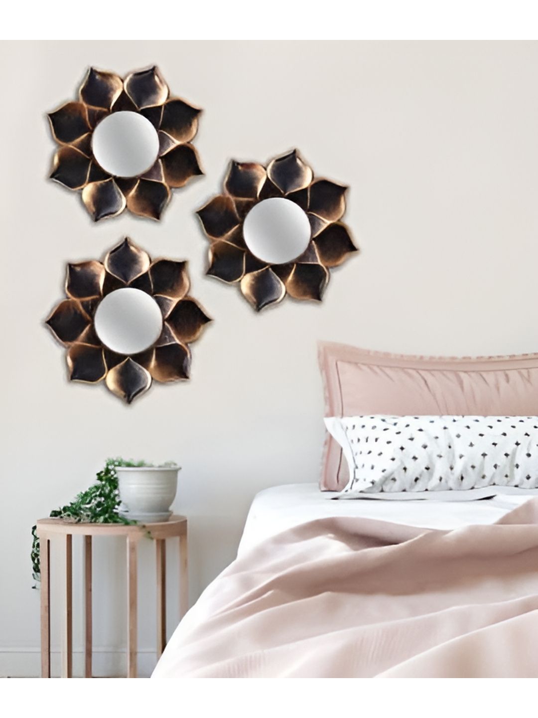 VAS collection home Pack Of 3 Floral Patterned Wooden Wall Mirror-picture-15