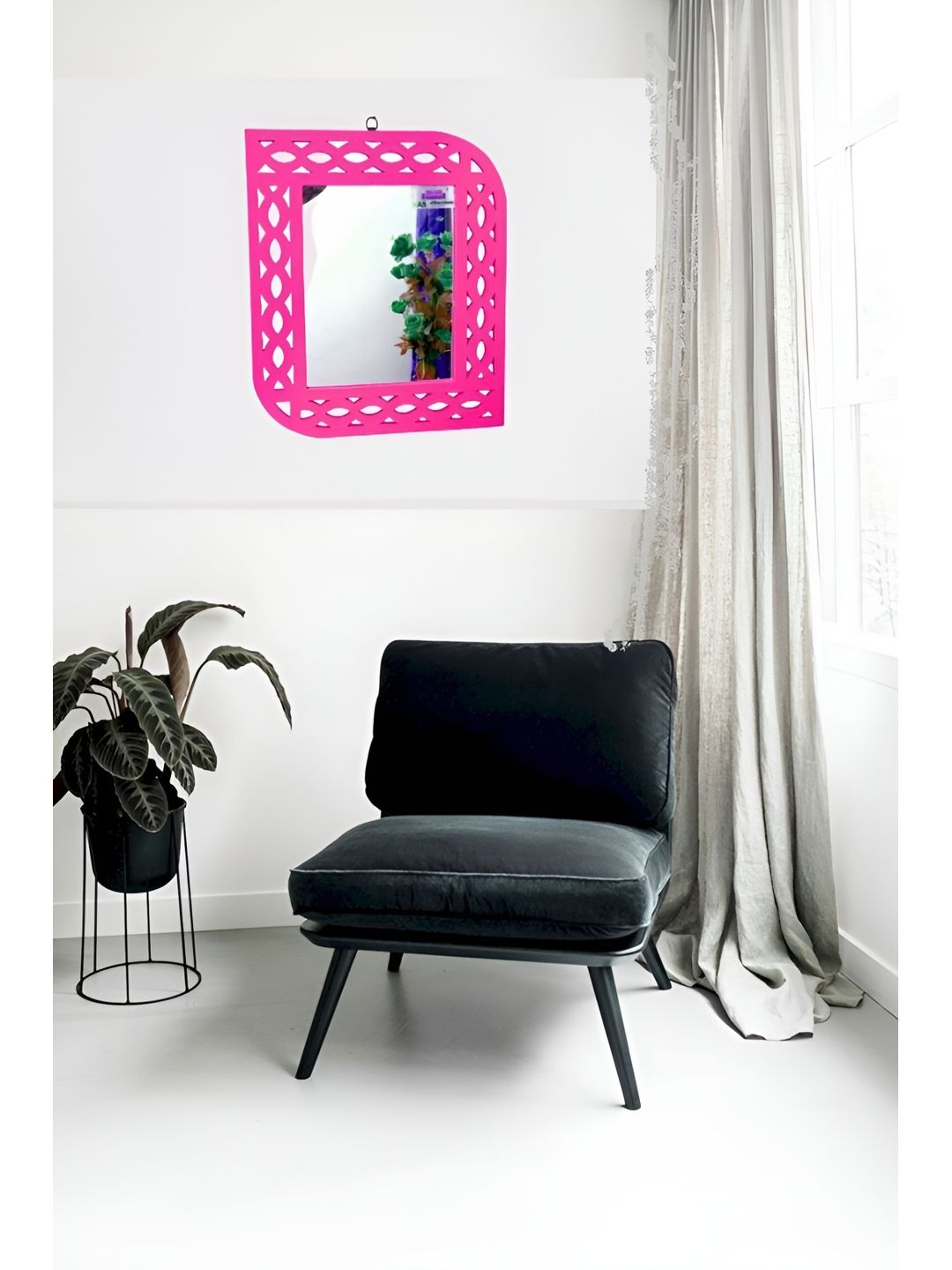VAS collection home Pink Floral Patterned Wooden Wall Mirror-picture-43