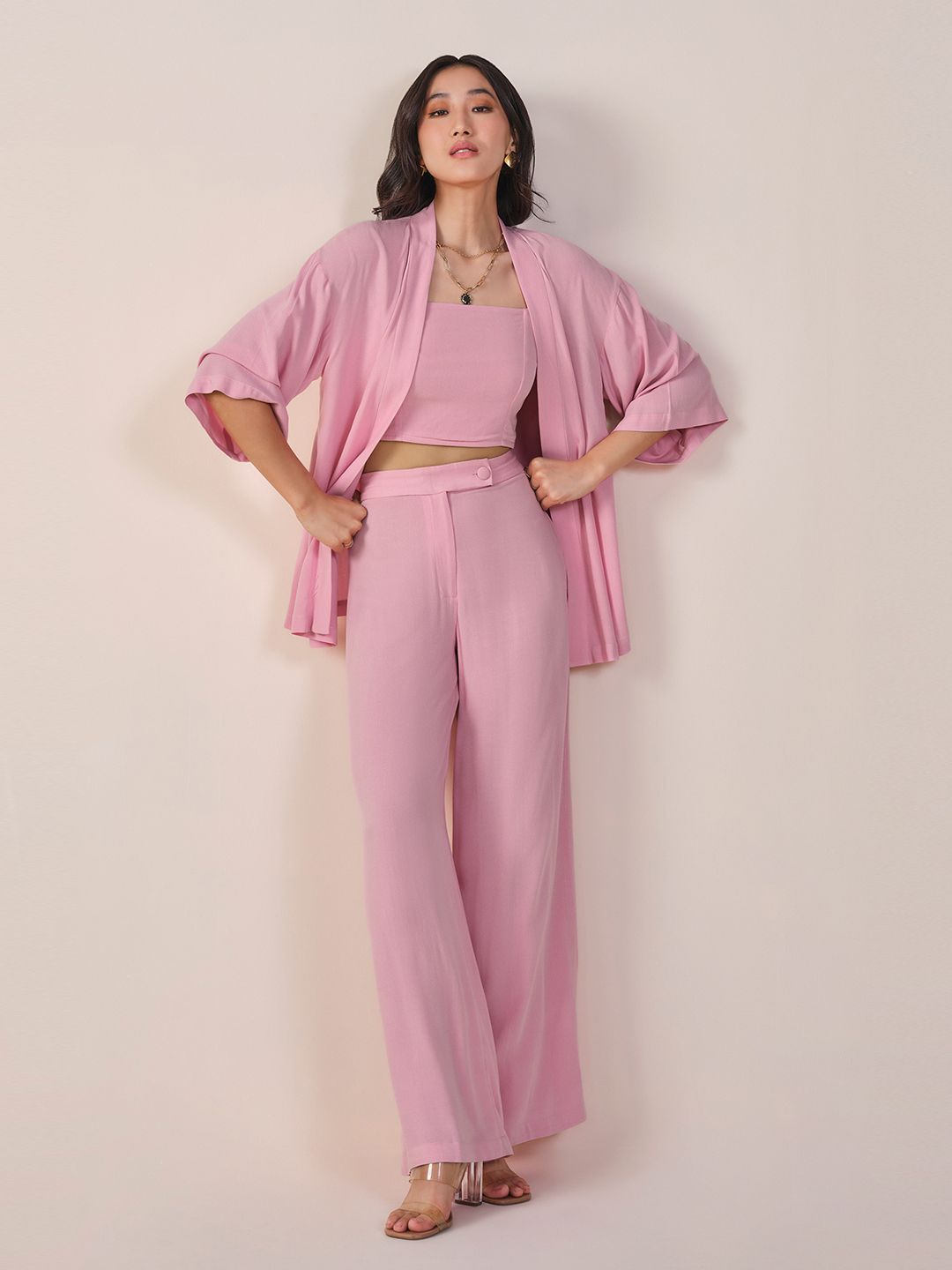AND Women Solid T-shirt with Trousers Clothing Set