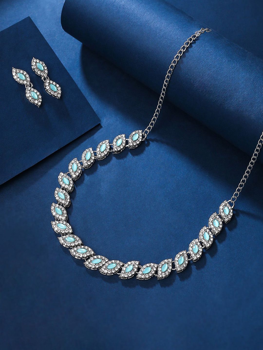 Yellow Chimes Women Rhodium-Plated Crystal-Studded Jewellery Set-picture-14