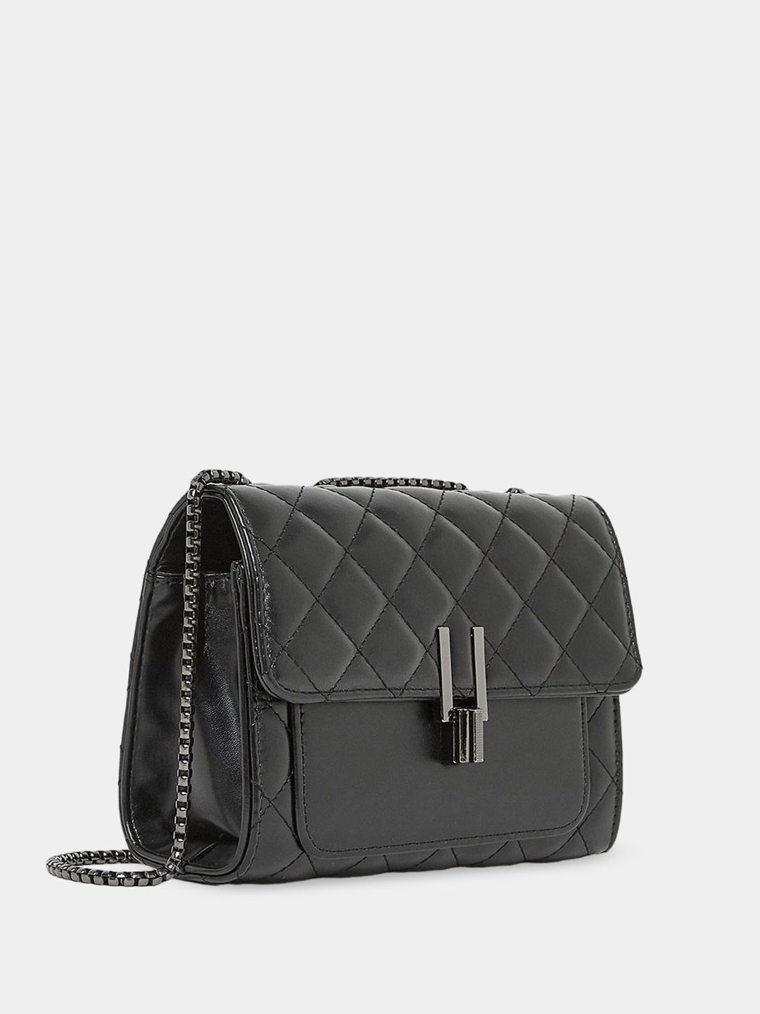 Styli Black Textured Crossbody Shoulder Bag with Quilted-picture-32